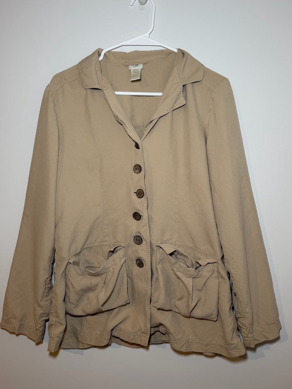 J.Jill Tan Brown Lightweight Utility Jacket 100% Silk Women’s Size 8